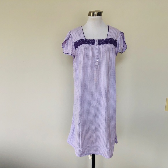 Nightgown Pullover Purple Polka Dot Short Sleeves CELESTIAL DREAMS - Picture 9 of 11